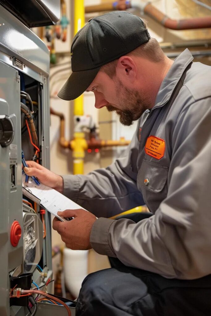 Wylie Mechanical technician working through a furnace tune‑up checklist